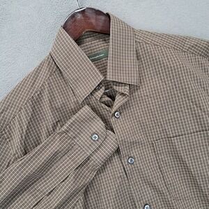 Ermenegildo Zegna Mens Plaid Button Down Dress Shirt Size M Cotton Blend Stretch